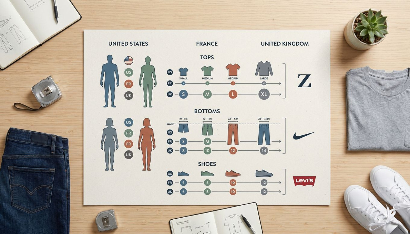 Guide complet tailles US FR UK : décryptage des écarts avec Zara, Nike et Levi’s